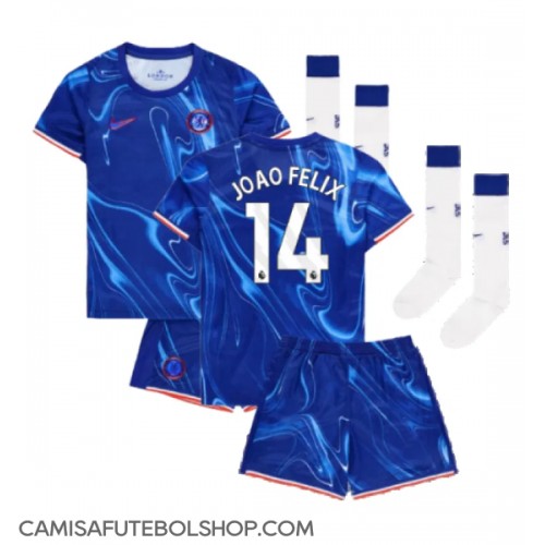 Camisa de time de futebol Chelsea Joao Felix #14 Replicas 1º Equipamento Infantil 2024-25 Manga Curta (+ Calças curtas)